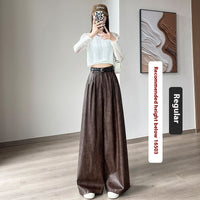 High Waist Loose Straight Slimming Leather Wide-leg Pants Drape Mop Pants