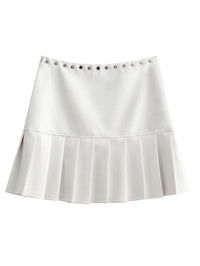 Zipper Split High Waist Mini Pleated Leather Skirt