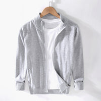 Men's Stand-Up Collar Slim-Fit Zipper Casual Solid-Color Top