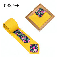 Men's Tie Floral Print Pocket Square Cotton Tie