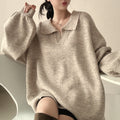 Idle Style Loose Mid-length Pullover Sweater Velvet Polo Collar Sweater