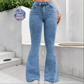 High-waisted Stretch Slim-fit Faux Denim Print Pants