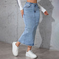 Womens Solid-Color High-Waist Plus-Size Split Pencil Skirt