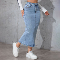 Womens Solid-Color High-Waist Plus-Size Split Pencil Skirt