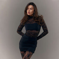 Lace Spliced Slim Fit Sheer Sexy Bodycon Dress Short Skirt
