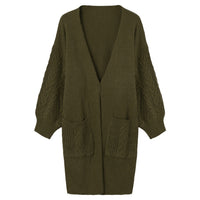 Knitted Cable Lantern Sleeve Coat Sweater
