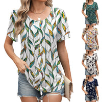 New Springsummer Womens Loose-fitting Short-sleeve Crew-neck T-shirt With A Striped Design And Print