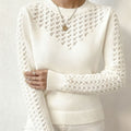 Womens Hollow-Out Knitted Sweater With A Crew Neck And Long Sleeves, Slim-Fit Design