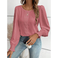Womens Casual Top With Dotted Lace Trim And Lantern Sleeves
