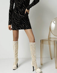 Summer Lace Thick High Heel Platform Women's High-top Mesh Sandal Boots