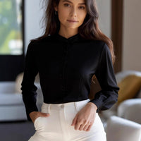 Autumn Solid Color Temperament Commuter Stand Collar Button Long Sleeve Shirt