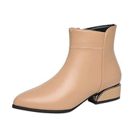 Large Size Thick Heel Short Boots For Women Pointed-toe Side Zip