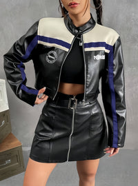 Striped Zipper Coat For Women