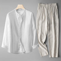 Men's Retro Thin Long Sleeve Linen Tang Suit Outfit