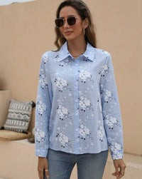 Printed Casual Loose Long-sleeved Linen Cotton Shirt For Women
