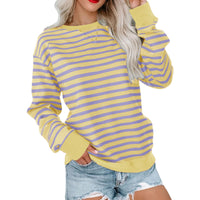 New Striped Color-Blocked Long-Sleeved Casual Crew Neck Sweatshirt