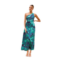 Sexy Oblique Shoulder Sleeveless One-shoulder Printed Pleated Dress