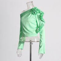 Women's Patchwork Ruffled Floral Long Sleeved Shirt