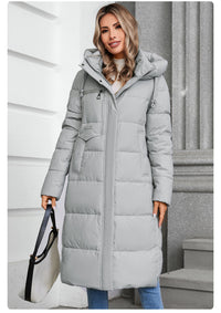 Women's Long Hooded Zip-up Cotton Coat