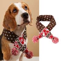 Christmas Pet Scarf Contrast Color Striped Red Snowflake Fur Ball Warm And Comfortable