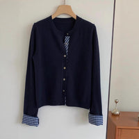 College Retro Style Fake Two-piece Knitted Cardigan Base Women's Sweater Coat