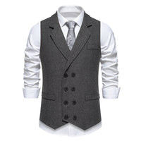 Men's Herringbone Tweed Suit Vest Retro Lapels Double Breasted Vest