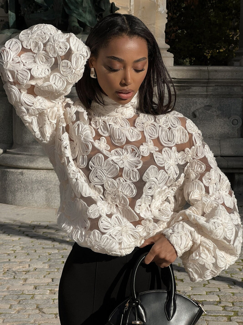 White Floral Pearl Textured Shirt