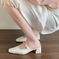 Square Toed MULler Shoes With Toe Caps, Cool Slippers, Women's Thick Heels, High Heels, Half Drag Single Shoes