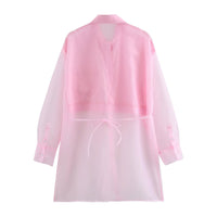 Spring Women's Long-sleeved Sheer Tulle Patchwork Loose-fit Blouse