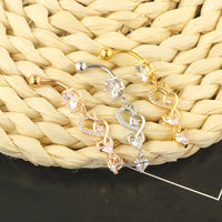 Double Heart Long Zircon Belly Button Ring Belly Button Nail Piercing Ornament
