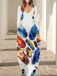 Printed V-neck Loose Casual Chic Long Dress