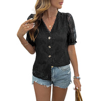 Elegant Commute Cardigan Summer Lace V-Neck Fringed Patchwork Shirt