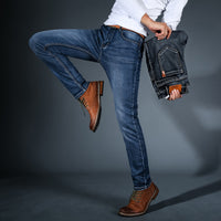 Mens Slim-fit Stretch Denim Jeans A Versatile Trendy Retro-tinged Korean-style Pair For Teens And Young Adults
