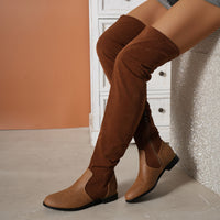 Fashion Over-the-knee Boots For Women Suede Stitching Low-heeled Long Boots With Side Zipper Design Party Shoes Winter