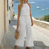 Tasseled Lace-up Pocketed Wide-leg Casual Jumpsuit For Women