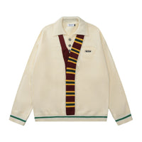 American Preppy-Style Color-Block Striped Knit Sweater