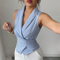 Striped Sleeveless Shirt Lace-up Waist-controlled Slimming Vest Women's Clothing