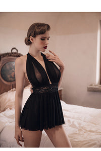 Nightdress Women's Mesh See Through Halterneck