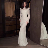 Women's Sexy Lace Hollow-Out Long-Sleeve Dress