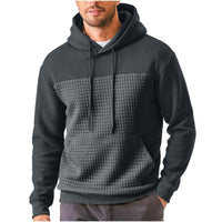 Mens Plus-Size Casual Sporty Fleece-Lined Hooded Patchwork Plaid Sweatshirt Jacket