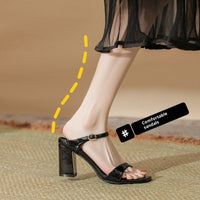 European And American Slippers Thick Heel Solid Color Fish Mouth Slingback Sandals