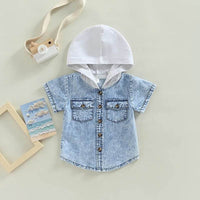 Boy Hooded Single-breasted Denim Shirt