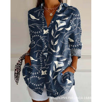 Womens Floral And Green Leaf-print Long-sleeve Blouse