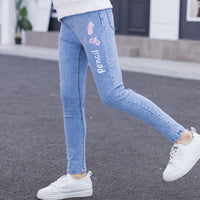 Autumn Butterfly Letter Jeans Slim Fit Stretch Casual Pants Children's Pants