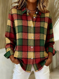 Womens Unique Plaid-Print Trendy Long-Sleeve Shirt