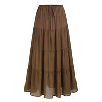 High-waisted Elastic-waist Tie-closure Loose-fit Patchwork Skirt