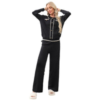 Womens Single-Breasted Relaxed-Fit Casual Wide-Leg Pants Knit Two-Piece Set