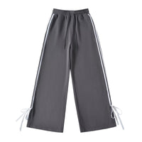 Side-striped Bow-tie-detailed High-waist Casual Loose Wide-leg Straight Pants