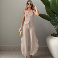 Womens Designer V-Neck Sleeveless Tank Top And Slit Dagger Pants Two-Piece Set