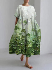 Womens 3D-printed Loose-fit Short-sleeve Dress